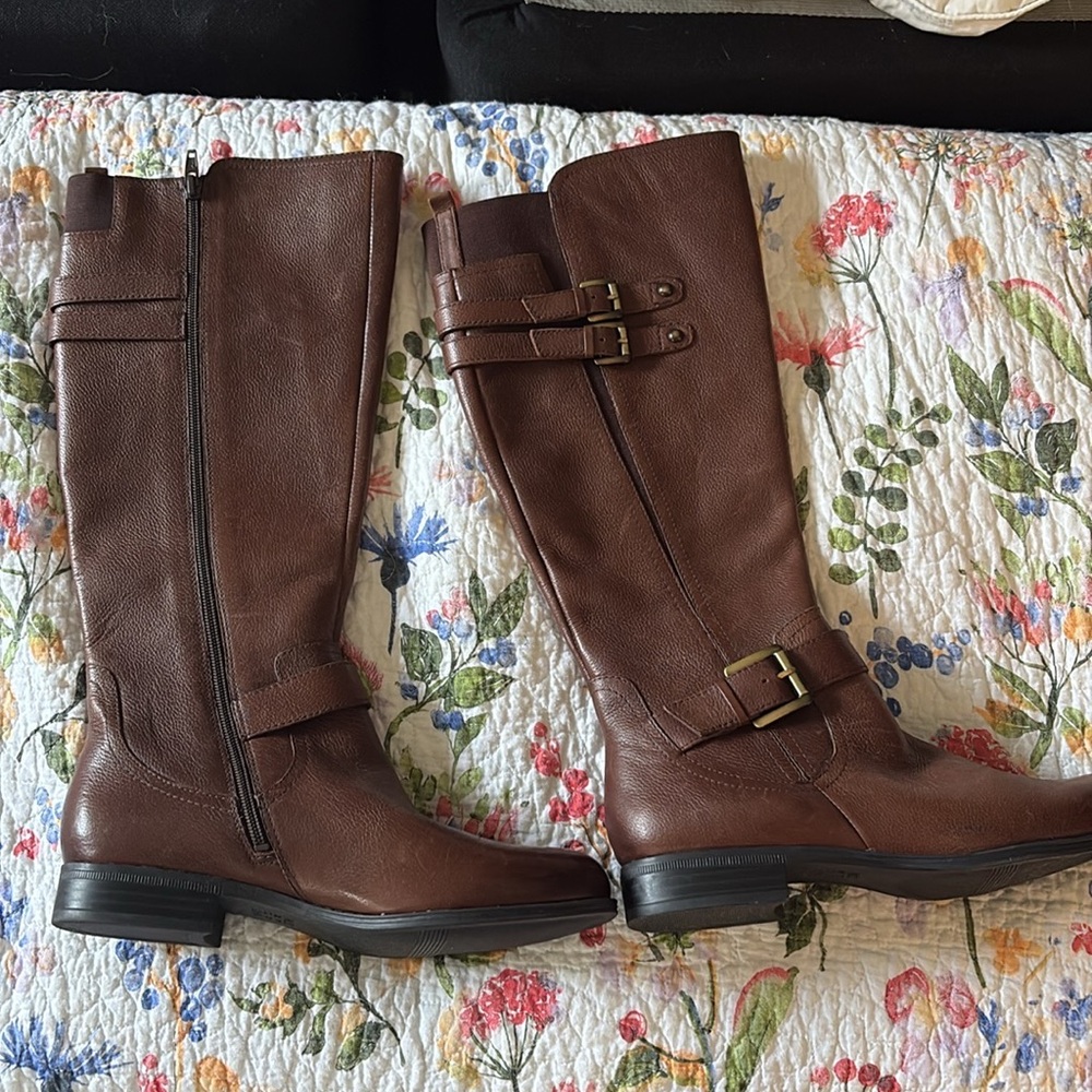 Naturalizer Chestnut Moto Boots with Buckle Detail
